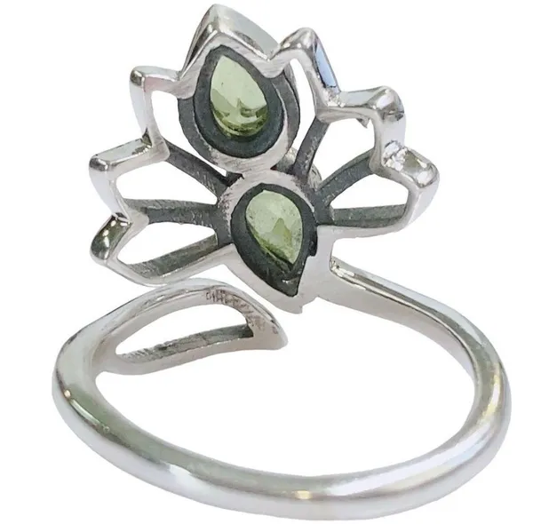 Natural Peridot Dual Stone Ring Silver August Birthstone Green Ring Adjustable 6 - Image 6
