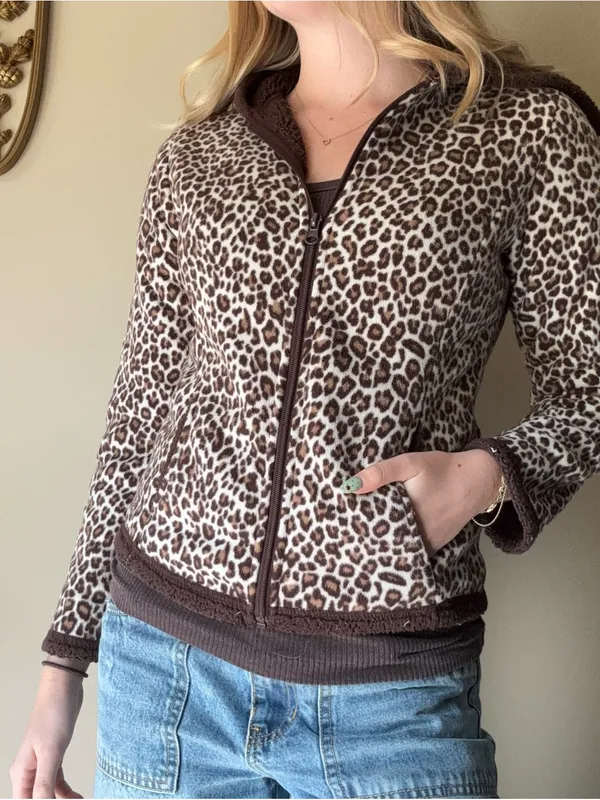 Faded Glory Leopard Print Hooded Zip-Up Fleece Jacket - Image 5