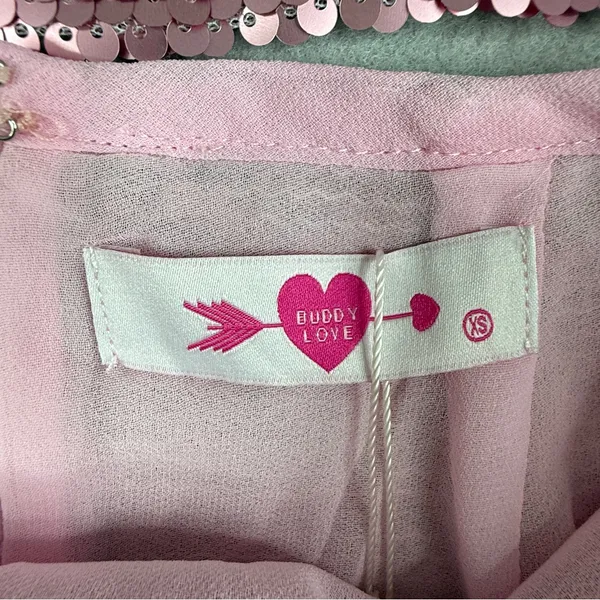 BuddyLove Sugar Pink Sequin 2 Piece Crop Top Mini Skirt Set XS NWT - Image 7