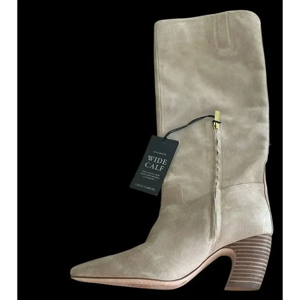 Vince Camuto Casey Boot Knee High Beige Suede Block Heel Size 8, NWT, no box - Image 2