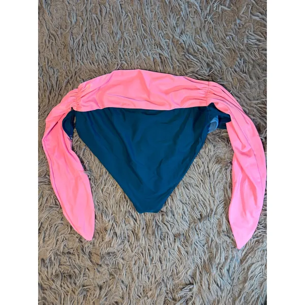 Nightwalker Colorblock Tie Waist Bikini Bottoms Pink Blue Teal Small 80's - Image 5