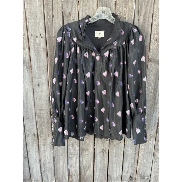 Tuckernuck Corrigan Blouse Black Pink Blurred Dot Fil Coupe size L - Image 3