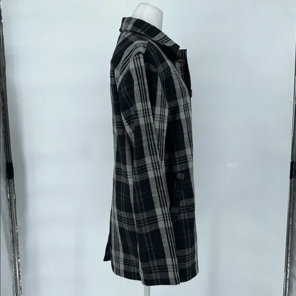 Oakley Women's Coat Wool Button-up Jacket Plaid Gingham Black Gray Size Small - Image 4