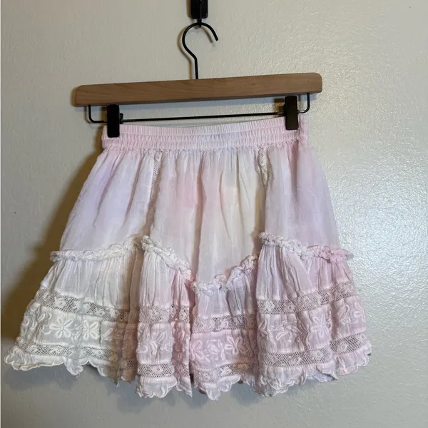 loveshackfancy floral lace pink and yellow skirt - Image 3