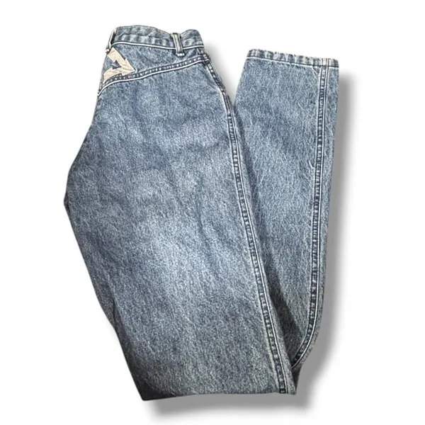 Vintage Roper High Rise Western Mom Jeans Arrow Pocket Acid Wash Long Length - Image 2
