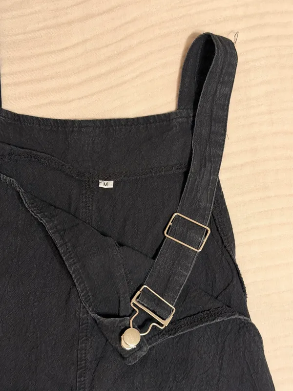 Black Cut-Off Overalls 90% Cotton 10 % Linen Medium with Pockets (Front & Back) - Image 3