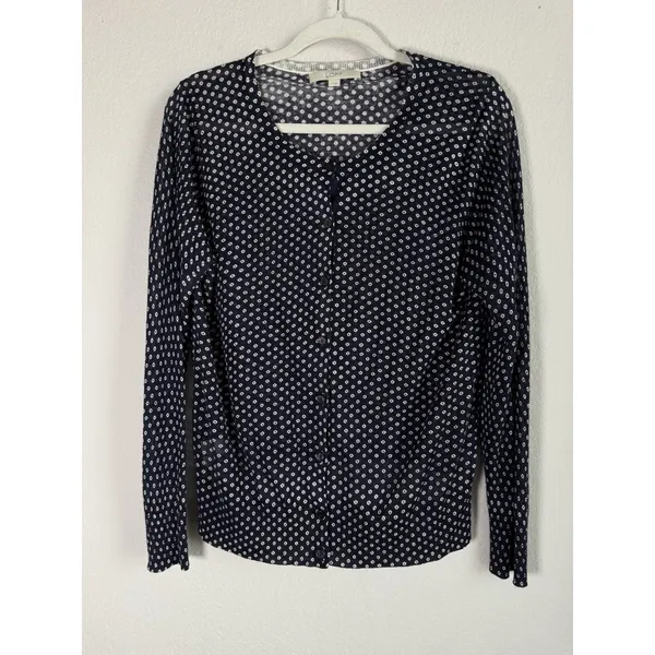 Loft Navy Polka Dots Button Up Cardigan Sweater Women's Size‎ Large Lightweight - Image 4