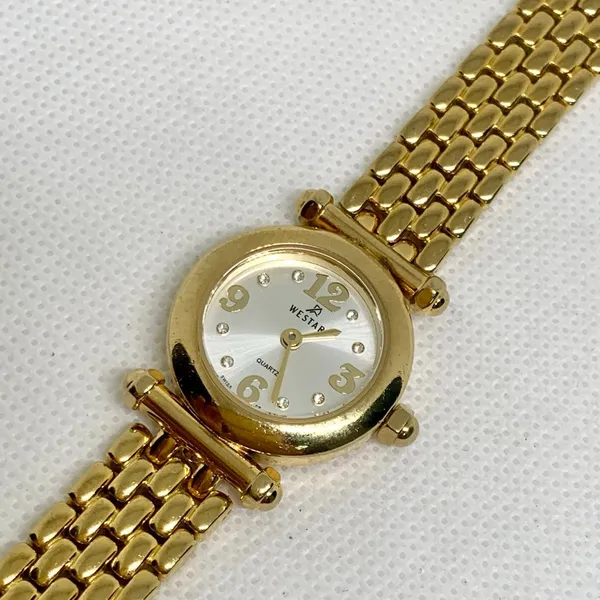 Westar Swiss Eb women’s watch gold tone 25mm quartz analog links band 6”running - Image 8