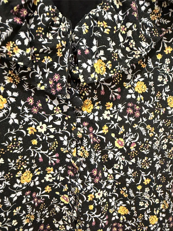 Madewell Floral Ruffle Neck Short Sleeve Dress Black Multicolor Medium Mini - Image 4