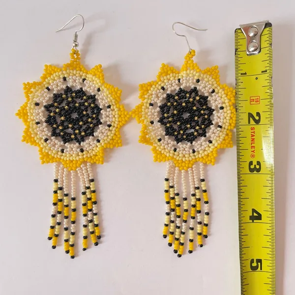Sunflower Beaded Earrings Yellow - Image 4