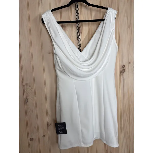 NWT Lulus Perfection Bound White Sleeveless Cowl Back Mini Dress Party Size L - Image 4