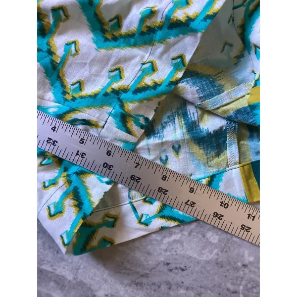 Farm Rio Tropical Tapestry Sand Shorts Teal Yellow Ikat Print Linen Blend S NEW - Image 5