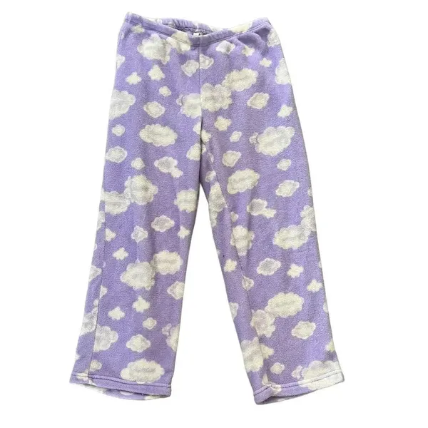 Victoria's Secret Pink Women's XL Lavender‎ Cloud Print V-Neck Fleece Pajama Set - Image 6
