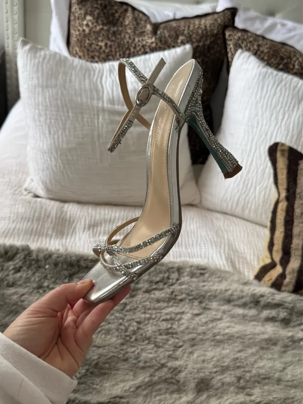 Betsey Johnson Silver Rhinestone Heels 7.5 - Image 7