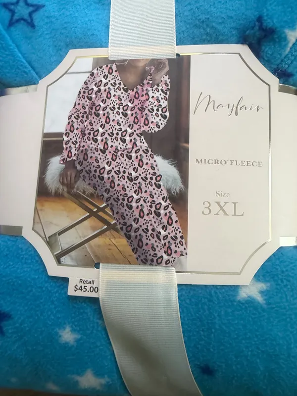 Mayfair Group Micro fleece Cozy Star-Print V-Neck Pajama Set - Blue - Image 6