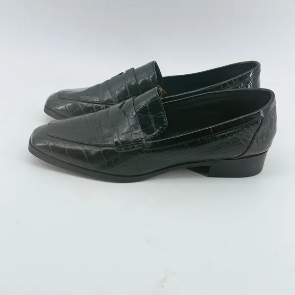 Aldo Black Croc Embossed Leather Penny Loafers Square Toe Flat Shoes Womens 8.5 - Image 2