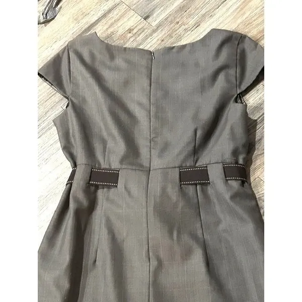 Studio I Gray Plaid Cap‎ Sleeve Sheath Dress with Bow Belt Accent Size 8 - Image 9