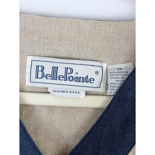 BellePointe Vest Beige Blue Embroidered Basket Floral Linen Blend 3X - Image 4