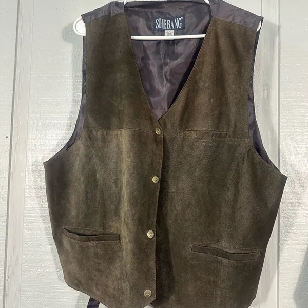 Shebang Brown Leather Vest Size 2X EUC - Image 2