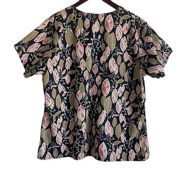 White Swan‎ Women Scrub Top XL Foliage Print Medical Uniform Nurse Workwear Fall - Image 2