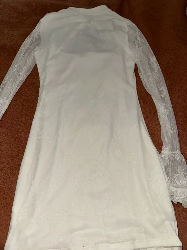 White High Neck Missguided Lace Pattern Dress - Image 2