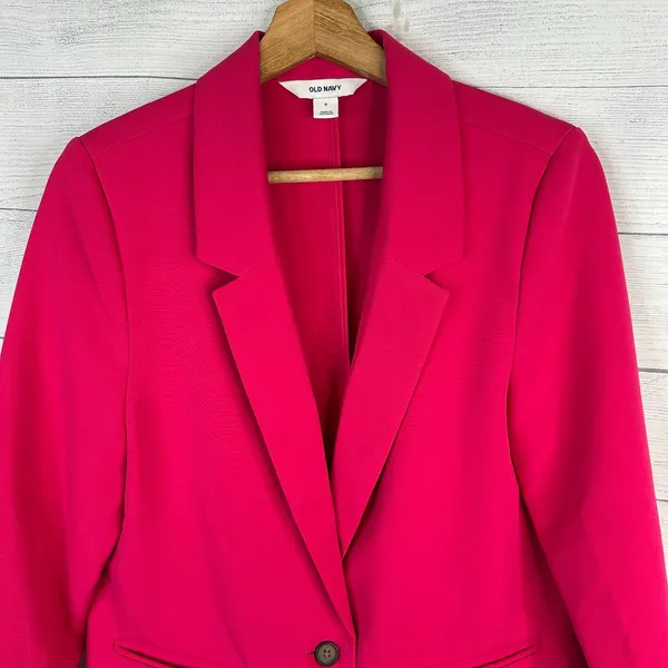 Old Navy Women S Berry Pink Relaxed Unlined Blazer 2 Button Workwear Jacket - Image 3