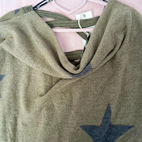 Miss Me Olive Star Pattern Cowl Neck Sweater - Image 4