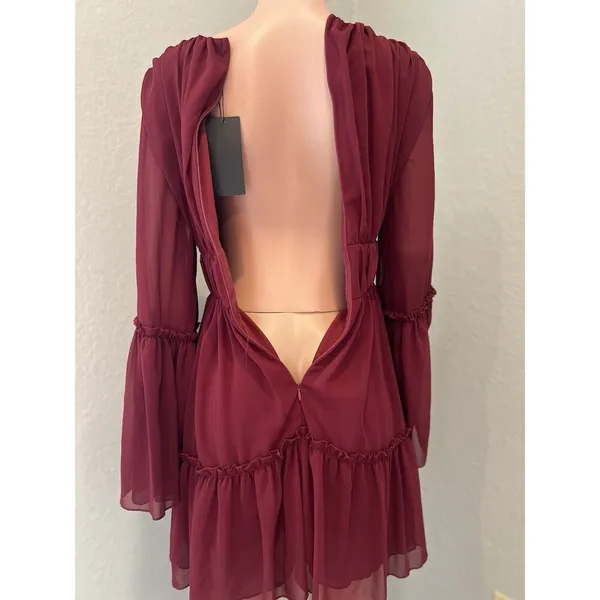 MISS ORD CUTE Ruffle Pintuck Dres Sz L WINE Maroon Romantic Cottagecore NWT #125 - Image 12