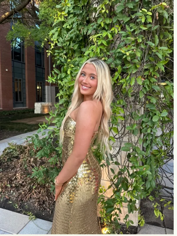 Simon Miller Sculpty Strapless Sequin Maxi Dress Gold - Image 3