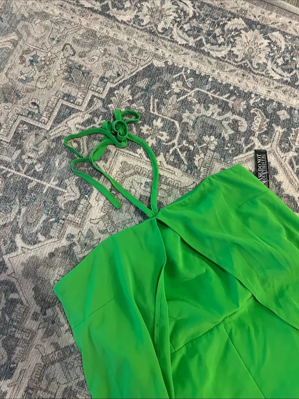 Short romper Green Halter High-Low Skirt - Image 3