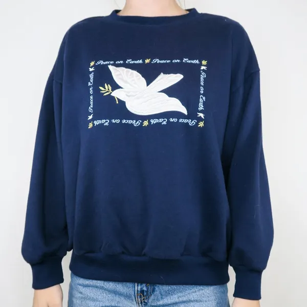 Vintage 80s Peace On Earth Dove Christmas Sweatshirt - Image 2