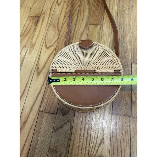 J. McLaughlin Circle Wicker Brown‎ Leather Picnic Crossbody Purse - Image 8
