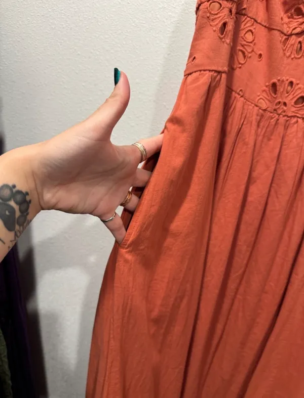 American Eagle Catie Corset Eyelet Midi Dress Terracotta L NWOT - Image 4