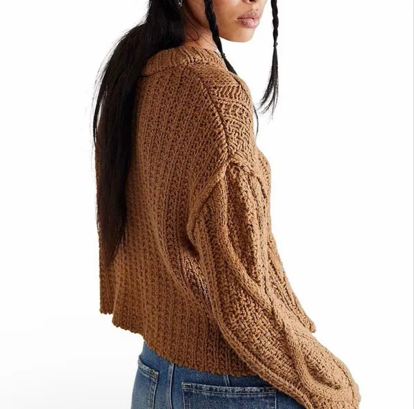 Free People Cutting Edge Cable Knit Pullover Sweater Camel Crop Cotton Size Smal - Image 13