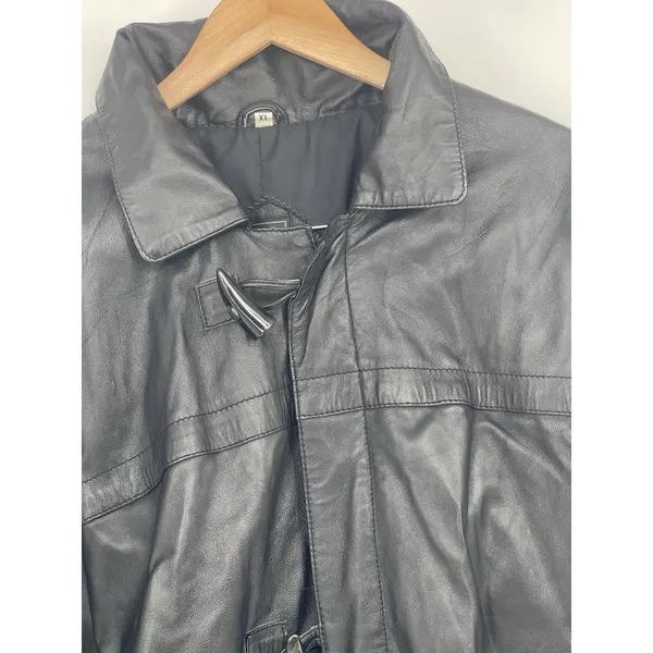 Vintage 90S‎ Black Leather Fields Coat Mens XL toggle Closure, Leather Jacket - Image 7