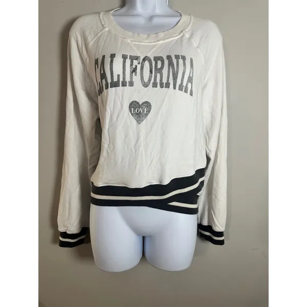 Sundry Anthropologie California Love Heart Graphic Sweatshirt White Grey Striped - Image 5