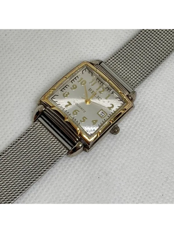Vintage relic women’s watch silver gold tone squares case 26mm quartz running - Image 2