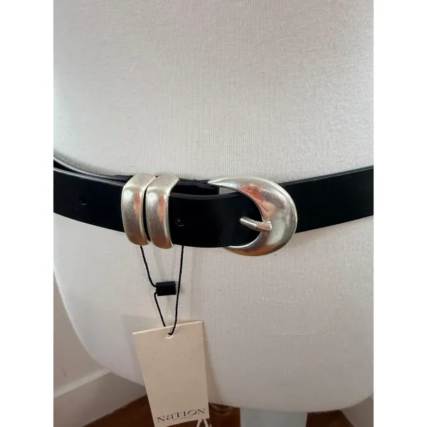 NWT Nation LTD Leather Belt Silver Western Buckle Tip Made in Italy Black Large - Image 7
