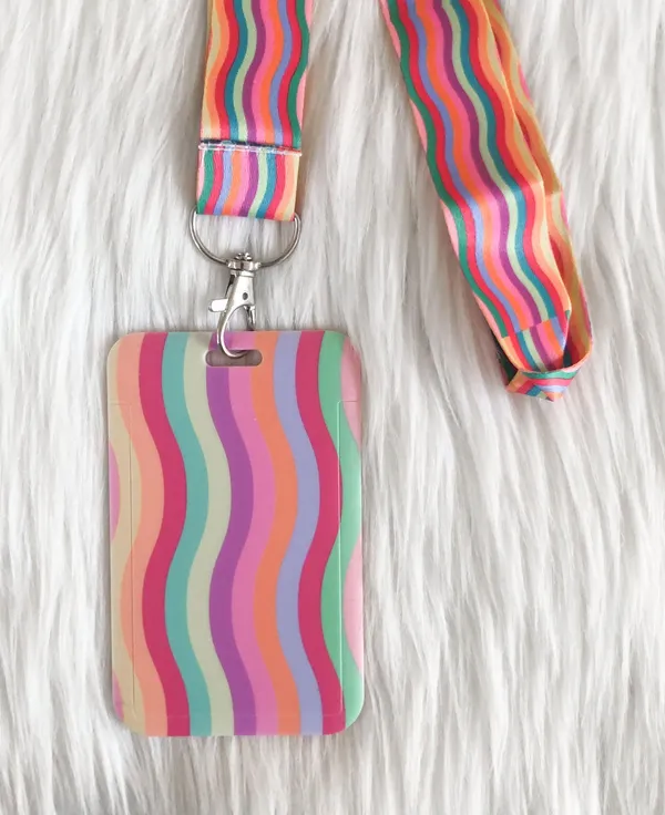 rainbow wavy stripe lanyard with Id/ card holder - Image 2