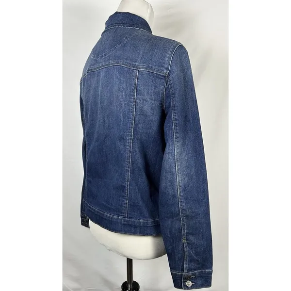 Vintage America Blues Denim Jacket Women's Size M Classic Blue Faux Side Pockets - Image 4