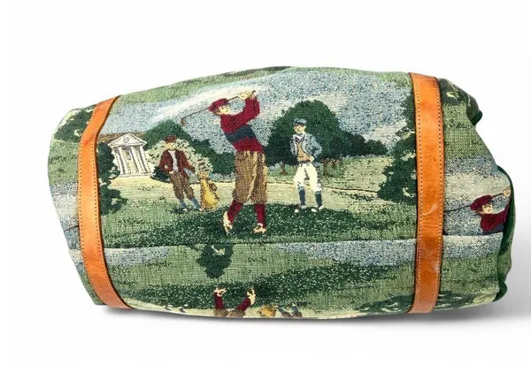 Vintage 90's Golf Golfer Tapestry Leather Small Duffle Bag w/ Matching Pouch - Image 6