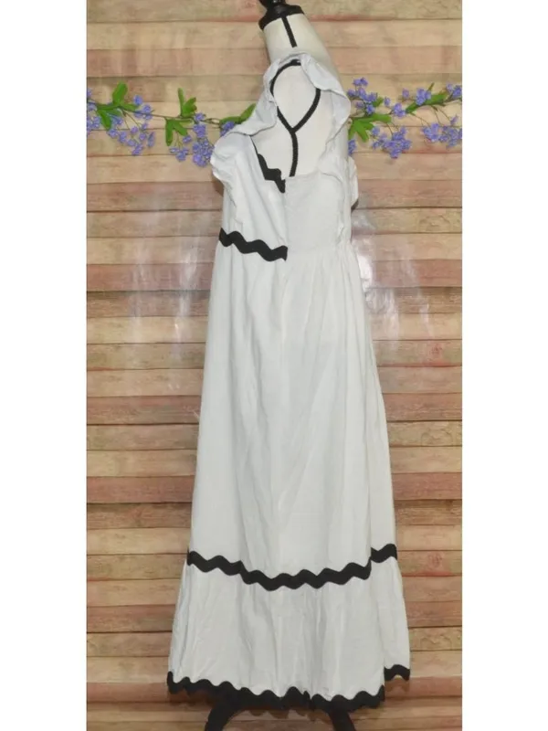 ZESICA Dress White Black Rickrack Trim Ruffle Sleeve Square Neck Sleeveless XL - Image 6