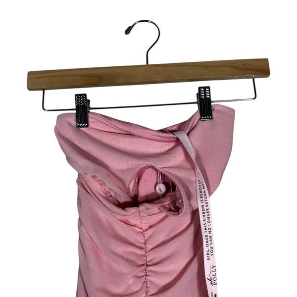 NWT Oh Polly Ruched Mesh Solid Mini Dress Blush Pink Coquette Keyhole Size 2 - Image 2
