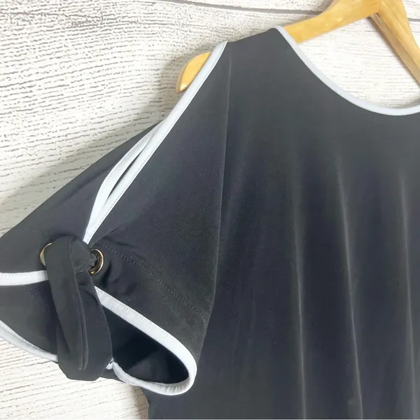 Ivanka Trump Black & White Trim Open Tie Sleeve Blouse Top Size Small - Image 6