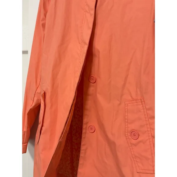 Vintage GAP Trench Coat Y2K Coral Orange Button Front Floral Lining Women Medium - Image 8