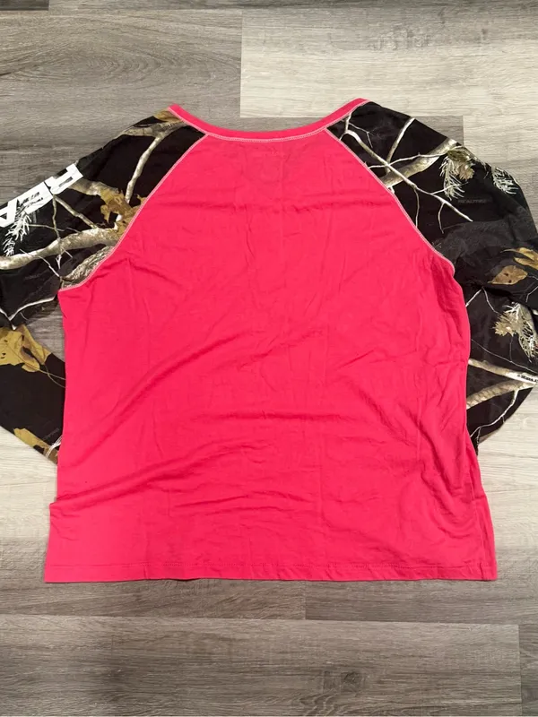 Realtree Women’s Pink Camo Henley Long Sleeve Shirt Hunting Outdoors Size 1X - Image 5