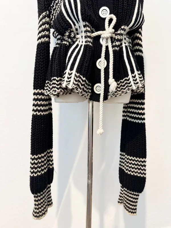 Laureate Lane Cardigan Size‎ XL Wool Striped Chunky Rope Tie Sweater Retro Boho - Image 4