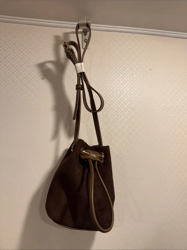 NWOT Anthropologie Classic Brown Suede Drawstring Crossbody Pouch Bag - Image 2