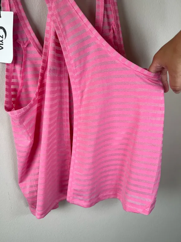 ZYIA Active Pink Nimbus Split Back Tank Top Striped Racerback Gym Workout NEW Lg - Image 10