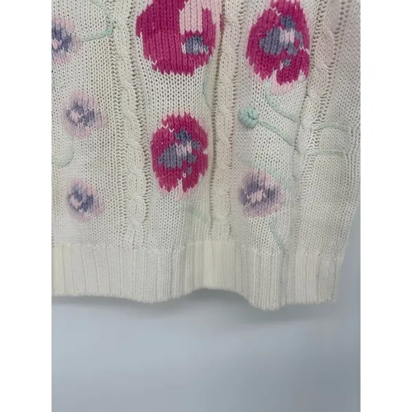 Vintage‎ Country Suburbans Flower Sweater Medium Short Sleeve Cable Knit Cottage - Image 3